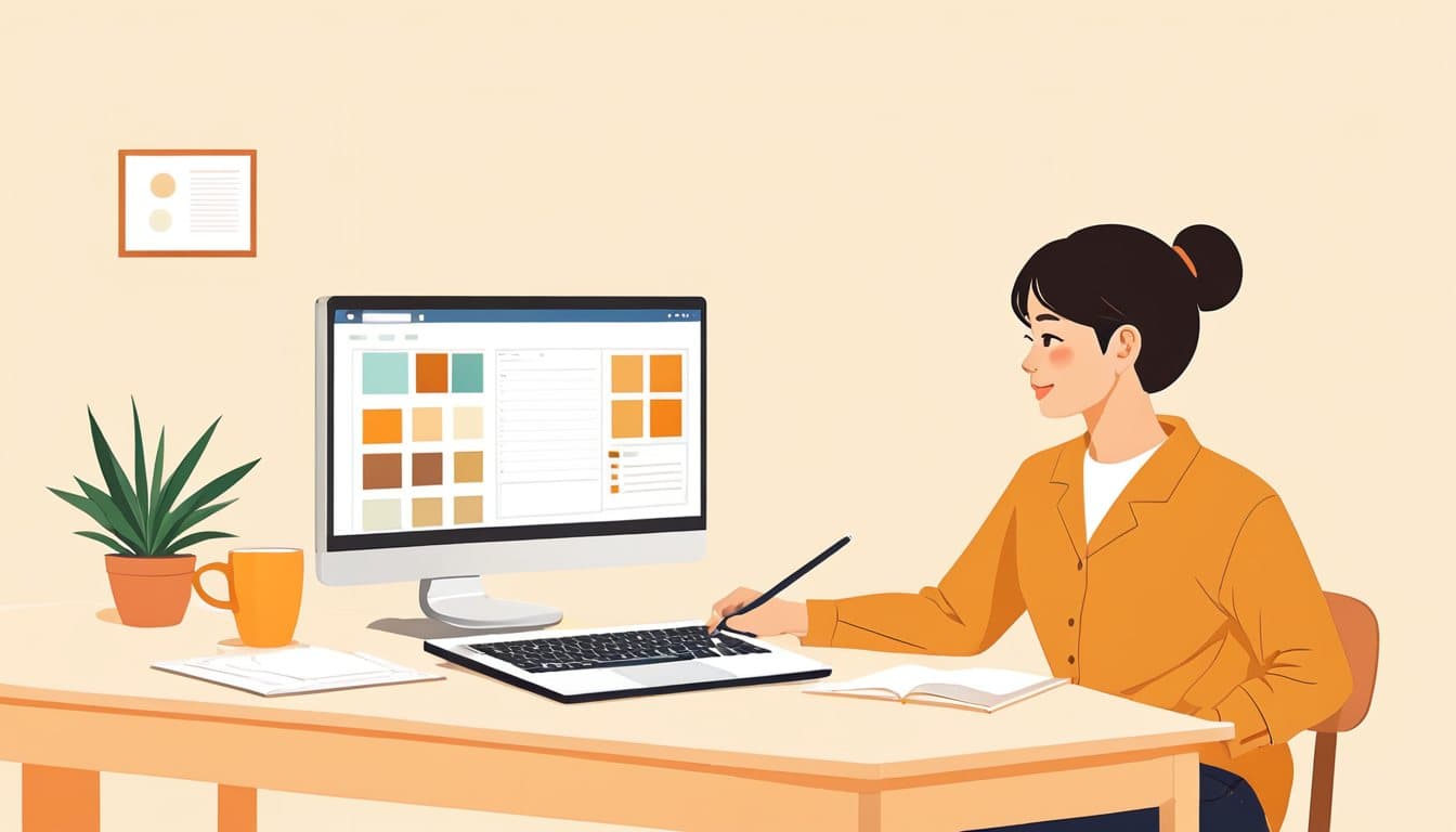 項目が並んだ見積書を指差しながら、事業主とWeb制作者が一緒に内訳を確認している場面