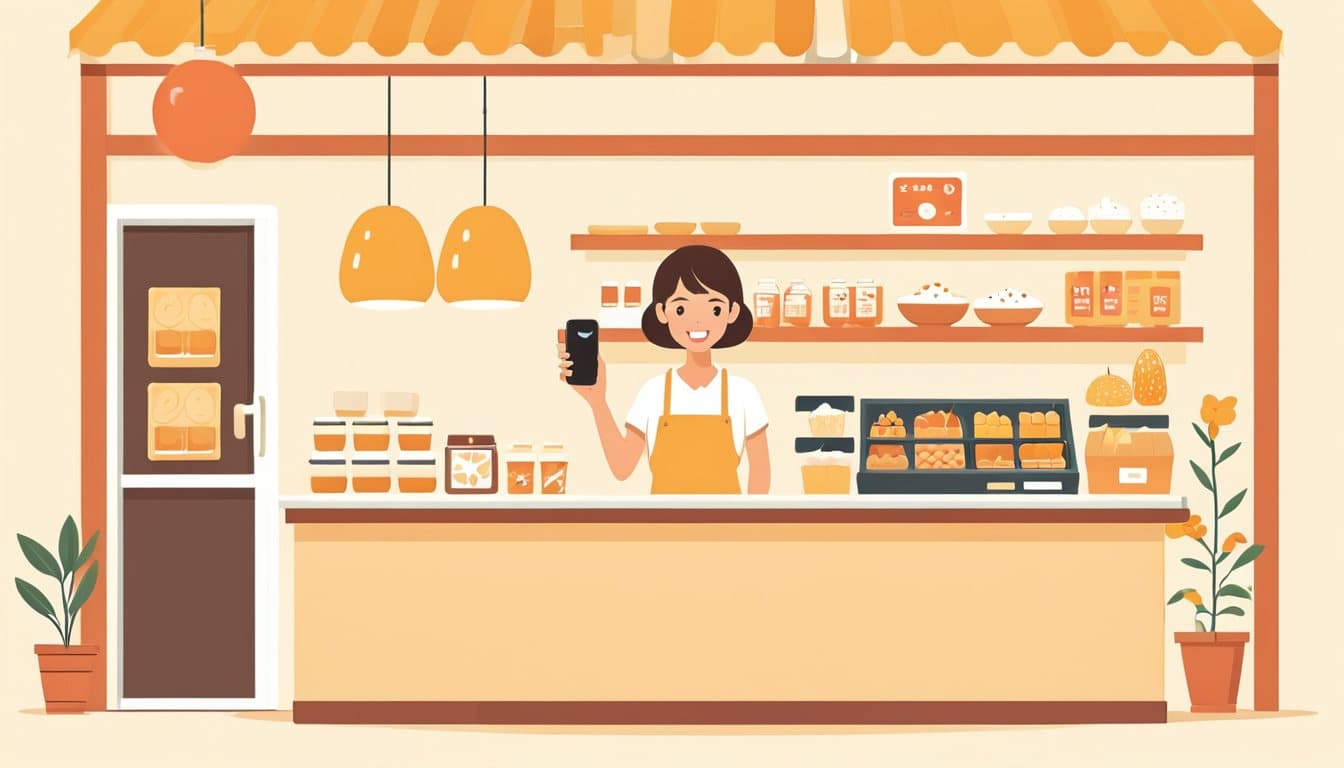 公開したばかりの自分のサイトを、店のカウンターでスマートフォンに映して見ている店主