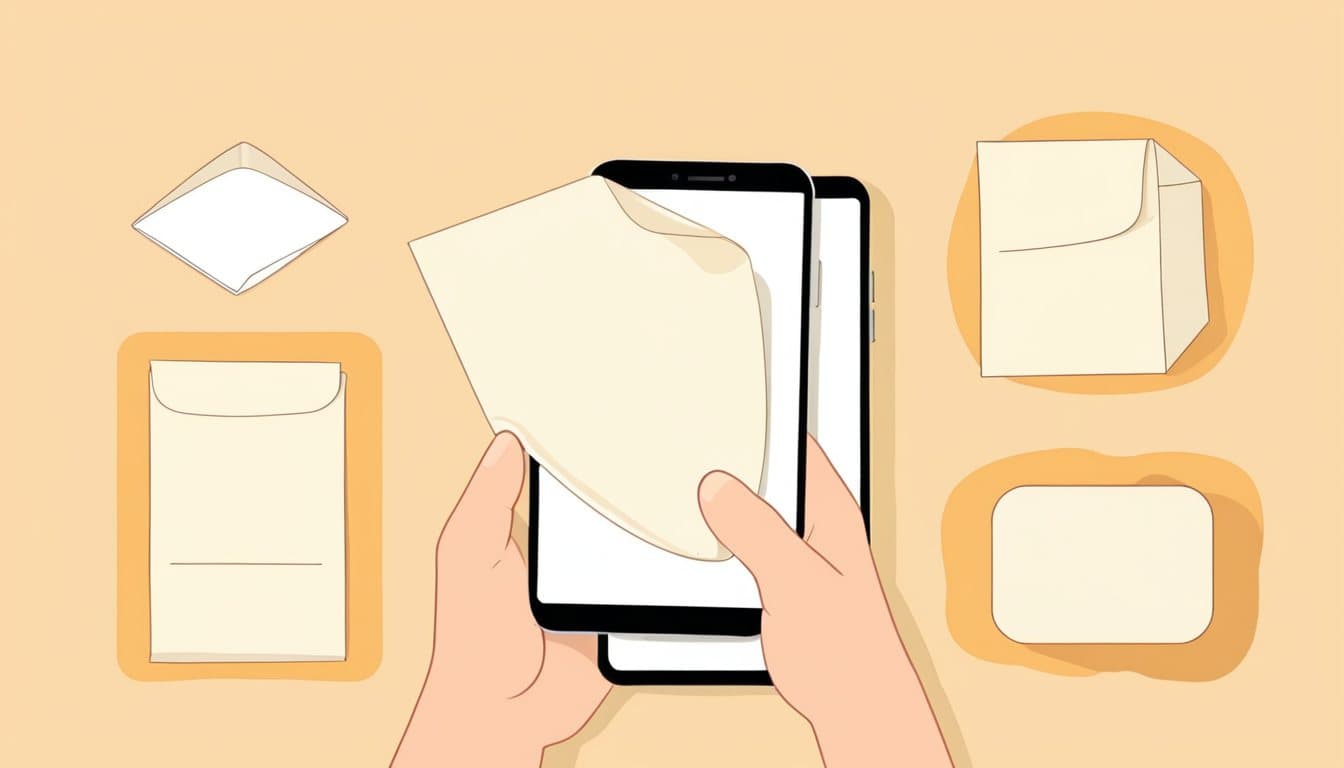短い入力欄が3つと大きなボタンが表示されたスマホと、その横に置かれた長い紙の応募用紙