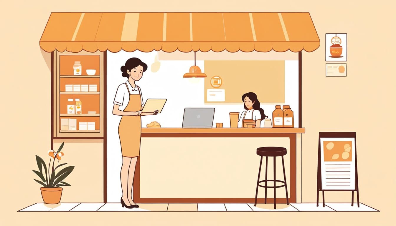 封をした封書と、開いたままの葉書を見比べている店主