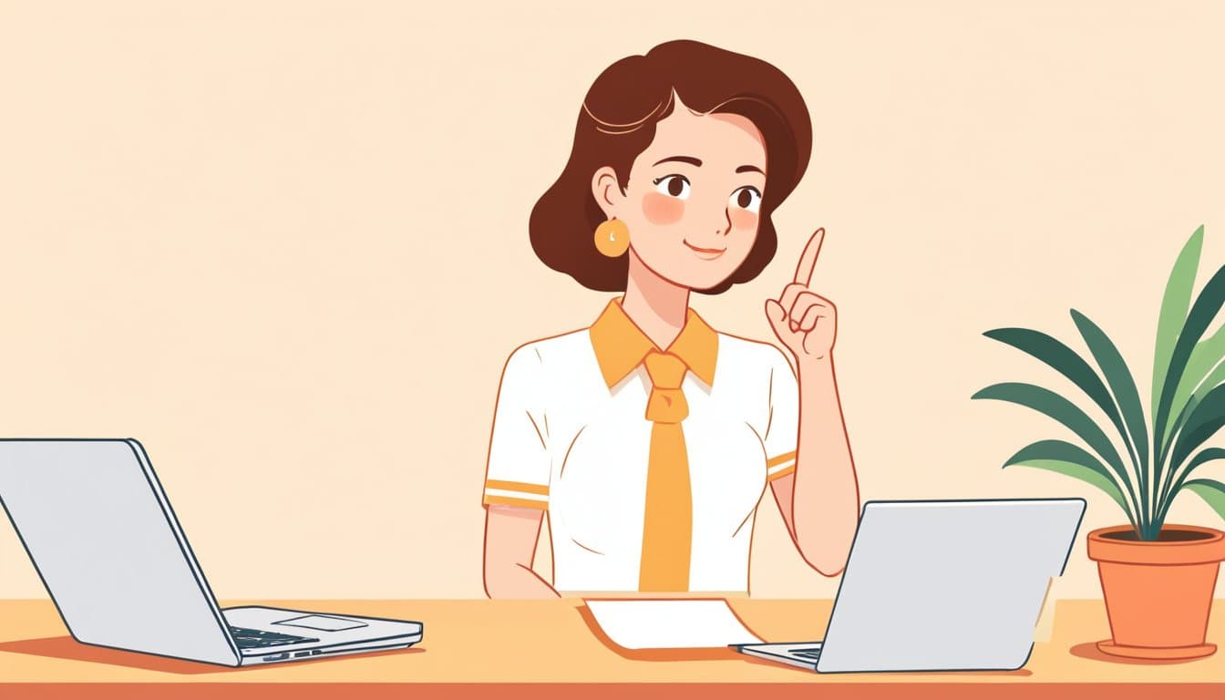 質問を書いたリストを手に、机の向かいのWeb制作者へ一つずつ尋ねている事業主