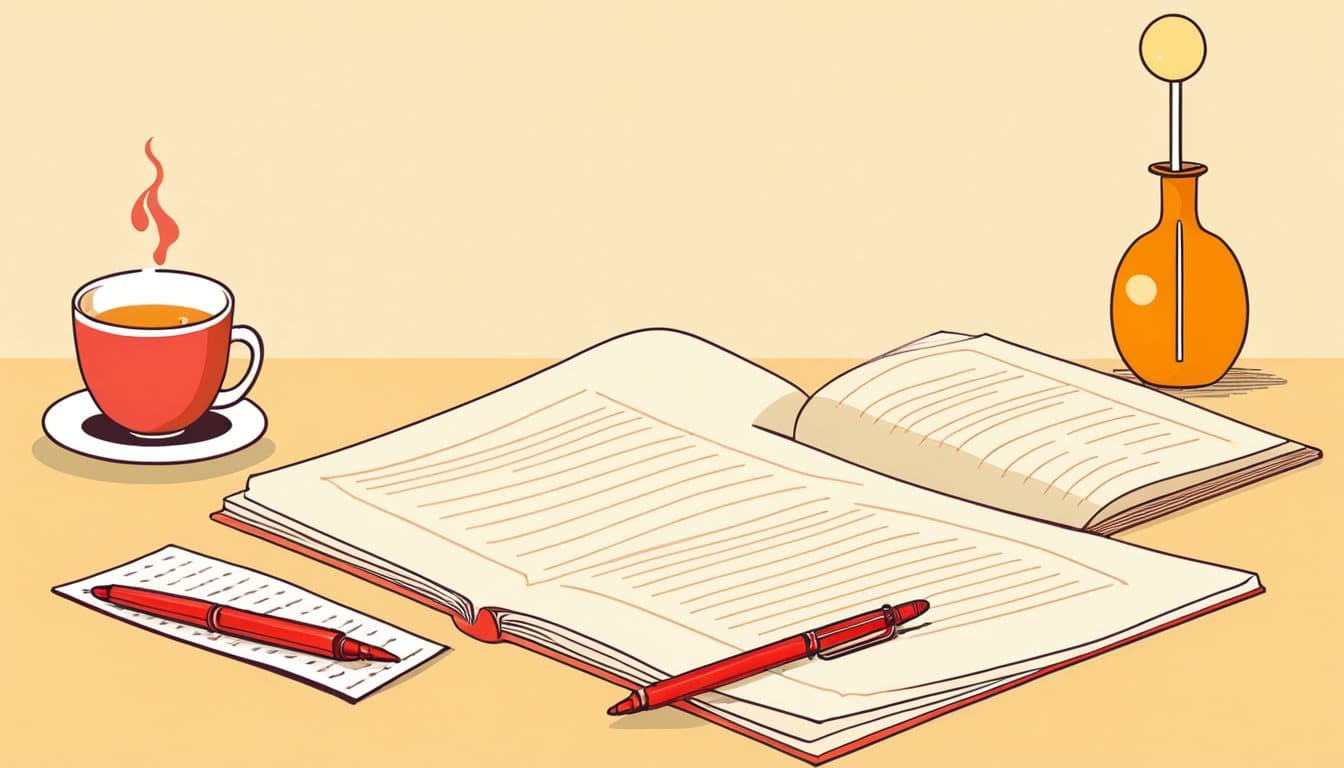 机の上で、印刷したホームページの下書きに赤ペンで印を付けながら、横に開いた冊子と見比べている人
