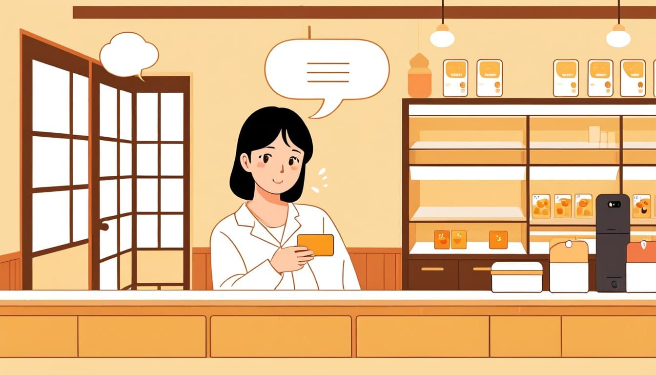 閉店後のカウンターで、口コミがほとんど付いていないスマートフォンの画面を見ている店主