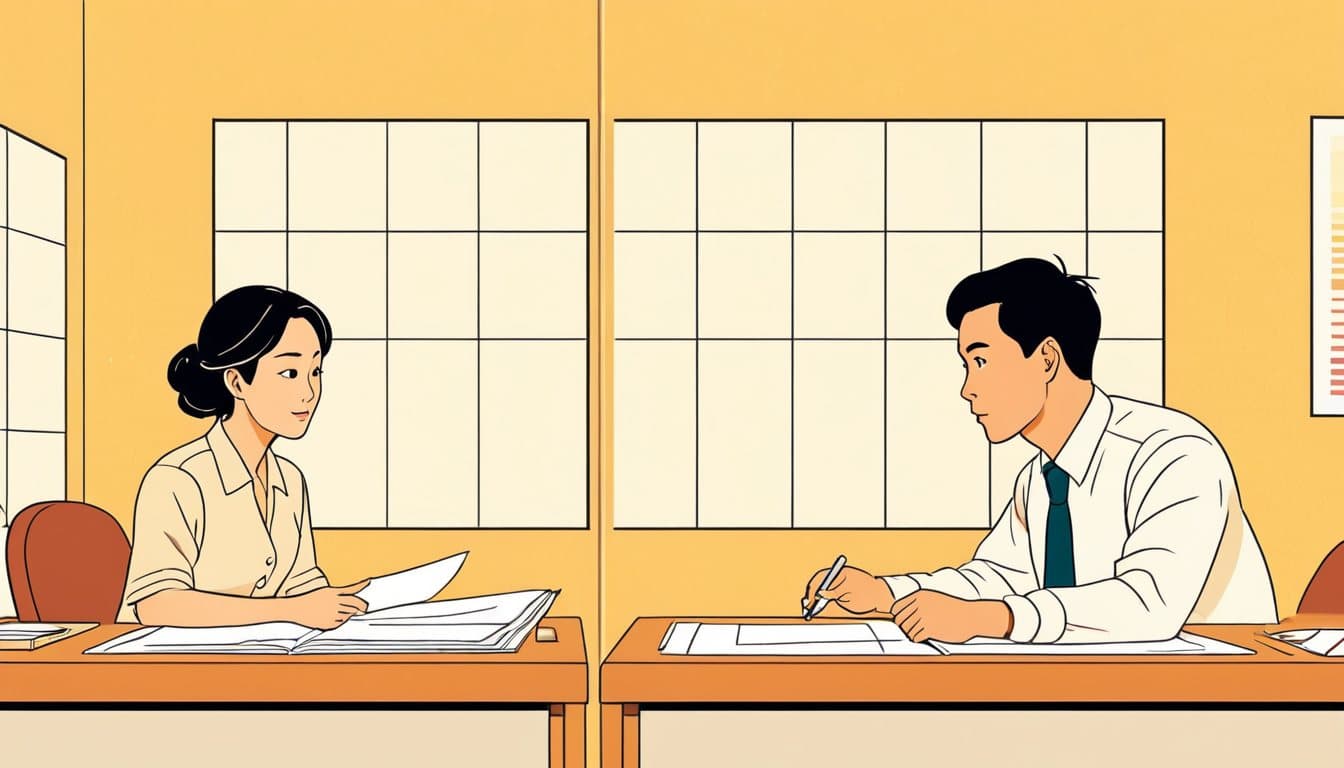 1行だけの見積書と、内訳が並んだ見積書を机に並べて見比べている事業主