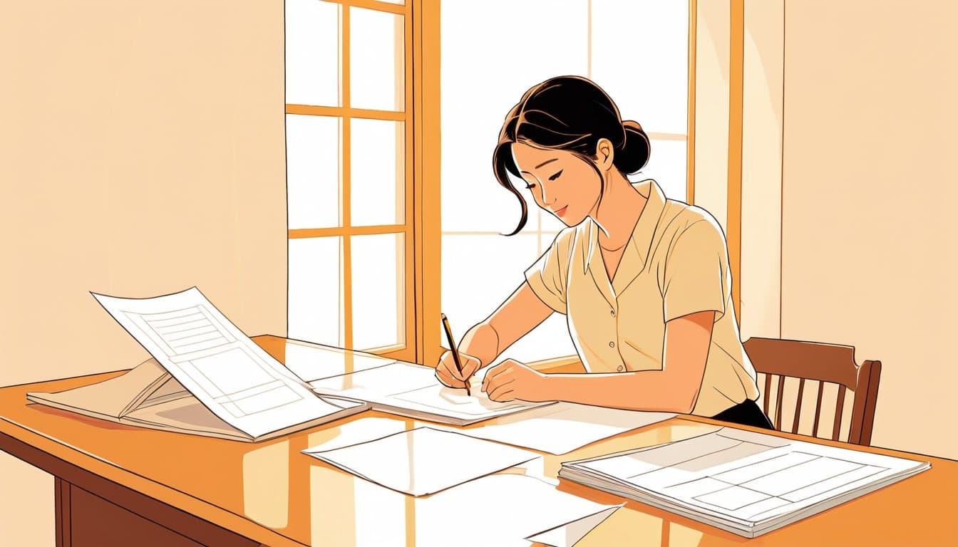 紙に新しいサイトの下書きを描いている事業主